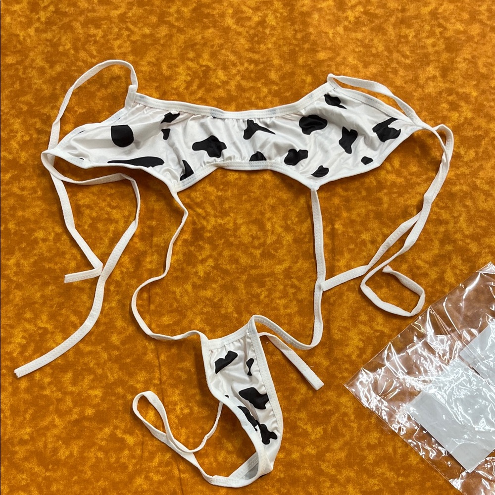 Cow Print Bikini Set - White with Black Spots